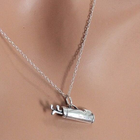 Sterling Silver Oxidized Golf Bag Charm Necklace - Picture 1 of 4
